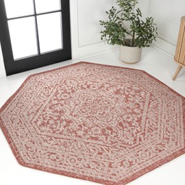 JONATHAN Y Medallion Weave Indoor Outdoor Octagon Area Rug 8 Ft Red/Taupe, Sinjuri Textured for Backyard, Patio, Porch, Easy-Cleaning, High Traffic, Pet-Friendly, Non-Shedding (SMB101A-8TGN)