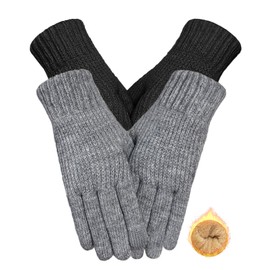 Beurlike 2 Pairs Winter Gloves for Women Wool Warm Knit Touchscreen Texting Snow Fleece Thermal Gloves for Cold Weather(Black+LightGrey)
