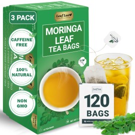 LeafLea Moringa Tea, 120 Fresh-Sealed Tea Bags, Premium Herbal Blend from 100% Natural Moringa Leaves, Supports Digestion & Immune Health, Caffeine-Free, Sugar-Free, Vegan, Non-GMO