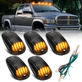 SHINEFIT LED Cab Clearance Lights with Wire Cable Fits for Ram 1500 2500 3500 2003-2018 / Ram 4500 5500 2011-2018, 5PCS Amber Smoked Cab Roof lights for Ram Trucks