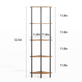 Corner Shelf Stand, Storage Standing Shelf Unit with Metal Frame, Narrow Bookshelf with LED Light Brown Plant Display Stand, Multi Unit Organizer Corner Cabinet for Bedroom, Living Room (5 Tier)