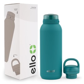 Ello Cooper 40oz Stainless Steel Water Bottle with 2 Lids Chug and Straw | Leak Proof | Double Walled and Vacuum Insulated | Built in Carry Loop | Dishwasher Safe | Antigua