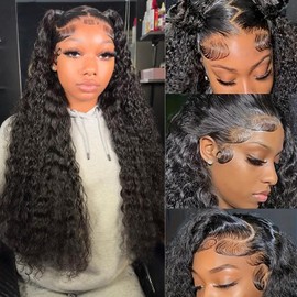 30 Inch Water Wave Lace Front Wigs Human Hair 13x4 Hd Lace Frontal Human Hair Wigs 180% Density Transparent Deep Curly Lace Front Wig Human Hair Pre Plucked Wet And Wavy Glueless Wigs Human Hair