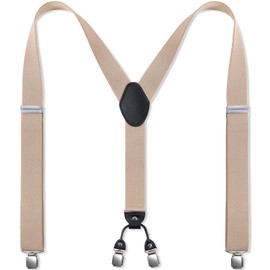 Supersakura Men's Suspenders, Y-Shaped, Hanging Band, Business, Rubber Fabric, Stylish, Wide, 1.4 inches (35 mm), Gentleman's Suit, Unisex, Adjustable, beige