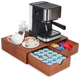 Wooden Coffee Cup Organizer, Coffee Pod holder Tea Bag Storage, Coffe Cup Drawer Maker Machine Stand for Kitchen, cffee Bar Utensil Storage Home Decor Office Supplies
