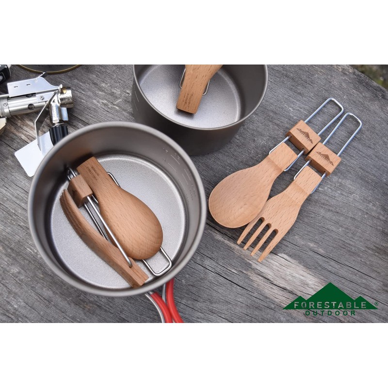 FORESTABLE Folding Fork Wooden Natural Wood Outdoor Camping Fork