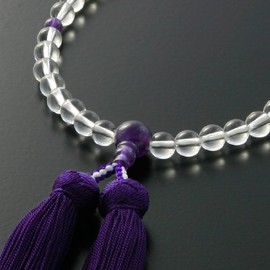 Kyoto Buddhist Altar Prayer Beads for Women, Pure Silk, Miyako Bassa, Genuine Crystal, Purple Crystal Tailoring [Prayer Bag Set] W-036 Kyoto Prayer Beads Can be Used in All Sect