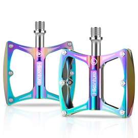 Hikenture Mountain Bike Pedals MTB Pedals 9/16 Inch Sealed Bearing Lightweight Aluminum Alloy Bicycle Platform Flat Pedals for Road Bike BMX(A Rainbow