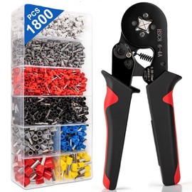 Ferrule Crimping Tool Kit, Wire Ferrules Kit Crimper Pliers with 1800PCS Wire Ends Terminals for AWG 23-7 (0.25-10mm²) Gauge, Self-Adjusting Ratchet Pliers for Audio, Automotive, DIY