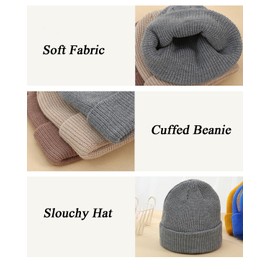 Xixiuly Knitted Beanie Hat for Women Men, Slouchy Warm Knit Beanie Hat Skull Cap Unisex Cuffed Beanie Headwear Soft Winter Warm Hat Baggy Stretchy Beanie Hats Dark Grey