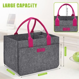 Eurhomewit Felt Shopping Baskets, Felt Bag, Shopping Bag with Compartments, Felt Bag, Large 30 L, Foldable Bottle Bag, Firewood Bag, Clothes Basket, Toy Bag (Smiley Medium Grey + Magenta/1 Piece)