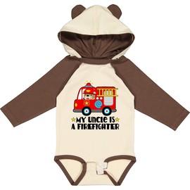 inktastic Fireman Uncle Is a Firefighter Long Sleeve Creeper 12 Months Natural & Brown W Ears 35f79