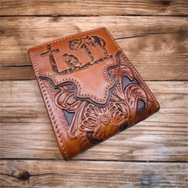 Western Stakes Mens Floral Cowboy Praying At Cross Embossed Cowboy Western Leather Wallet High End Cut Out Layered Leather Style Mens Wallets Leather Bull Rider Rodeo Gifts For Men (Brown & Coffee)