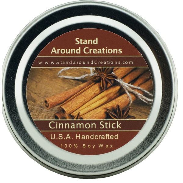 Premium 100% All Natural Soy Wax Aromatherapy Candle - 2oz Tin -Cinnamon Stick: A full bodied scent of rich spicy cinnamon. This fragrance is infused with natural essential oils, including Cinnamon, Clove, Cinnamon Bark and Nutmeg.