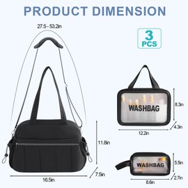 Weekender Bag for Women, Travel Duffle Bag with Toiletry Bag, Carry on Bag for Airplanes, Overnight Duffel Bag, Gym Bag with Wet Pocket, Hospital Bag for Women Labor Delivery, Black