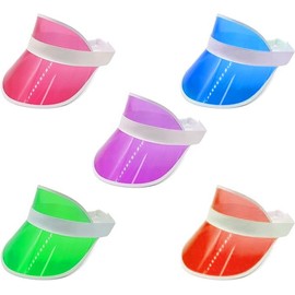 VicBou Pack of 5 Plastic Unisex 80s Style Sun Visor Hats Elastic Sun Hat Cap Summer for Outdoor Activities Beach Party Purple Light Blue Green Orange Pink