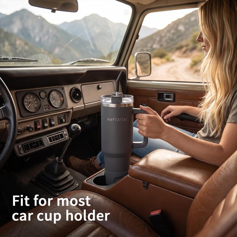 Vacuum Insulated Tumbler with Handle and Straw 40oz - Gray