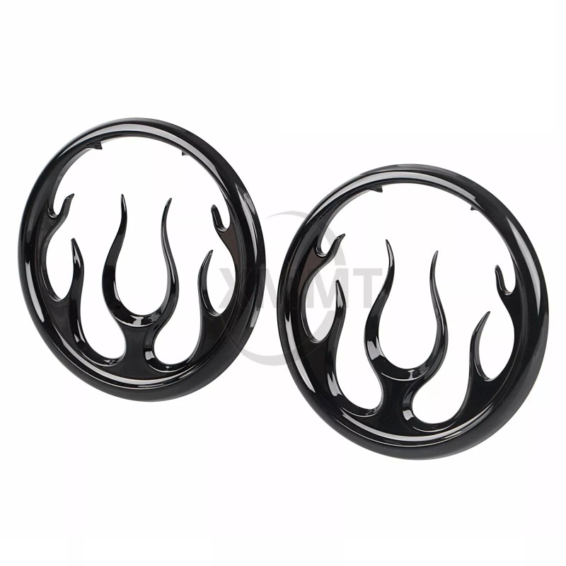 Unbranded Gloss Black Flames Front Speaker Grill Trim For Harley