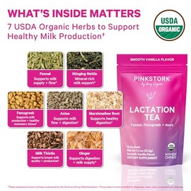 Pink Stork Lactation Smooth Vanilla Nursing Support Tea -Organic Loose Leaf Tea in Biodegradable Sachets -Natural Breastfeeding Support -Enhance...   