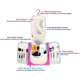 Hanging Toiletry Bag Extra Large Capacity | Premium Travel Organizer Bags For Men And Women | Durable Waterproof Nylon Bathroom, Shower, Makeup Bag For Toiletries, Cosmetics, Brushes, Shampoo (Pink)