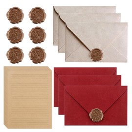 Luckwaii Vintage Letter Paper with Envelope, Writing Paper Set with 6 Linen Envelope Envelopes and Wax Seal, 10 A5 Letter Paper, Vintage Paper, Letter Paper Elegant for Wedding Invitations, Greeting