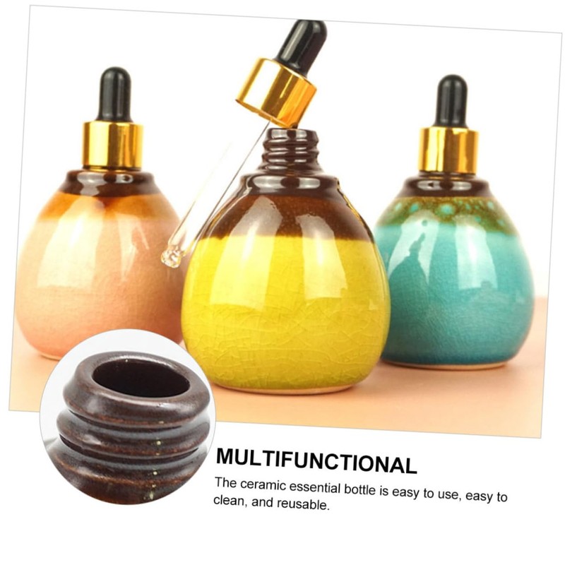 Mikinona 3pcs Refillable Ceramic Essential Oil Bottles with Dropper Travel