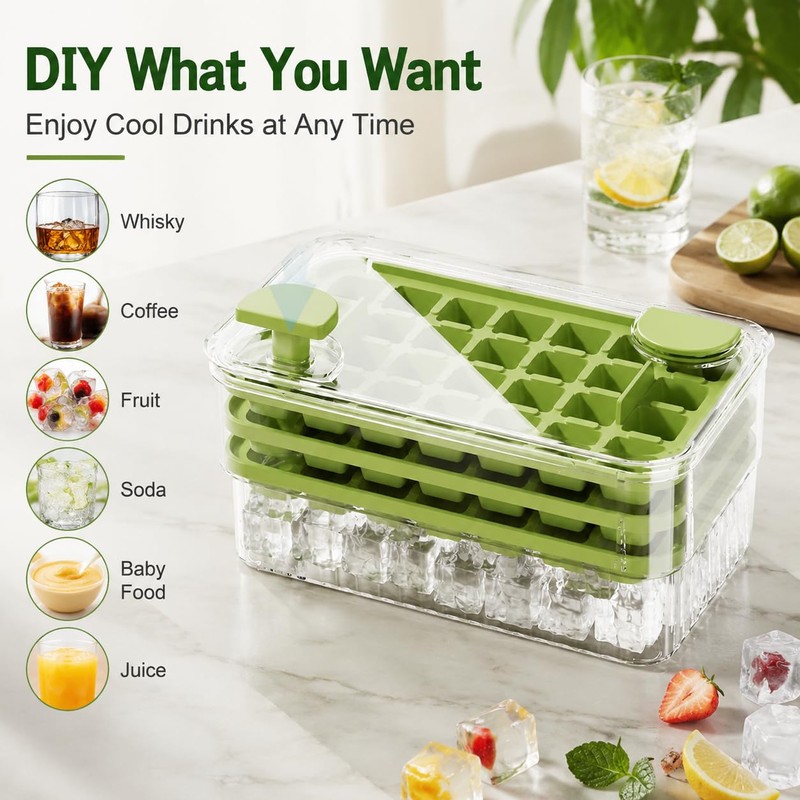 Ice Cube Trays with Storage Bin, 84 Cubes Ice Maker