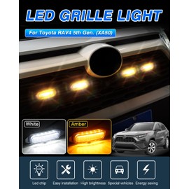 Autorder LED Grille Lights for Toyota RAV4 2025 2024 2023 2022 2021 2020 2019 Accessories Front Warning Bulbs with Amber Light and White Light 4PCS (Not Fit for Adventure/RAV4 PHEV)