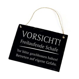 Slate Sign with German Text "Vorsicht! Freilaufende Schafe" [German Language] 22 x 16 cm