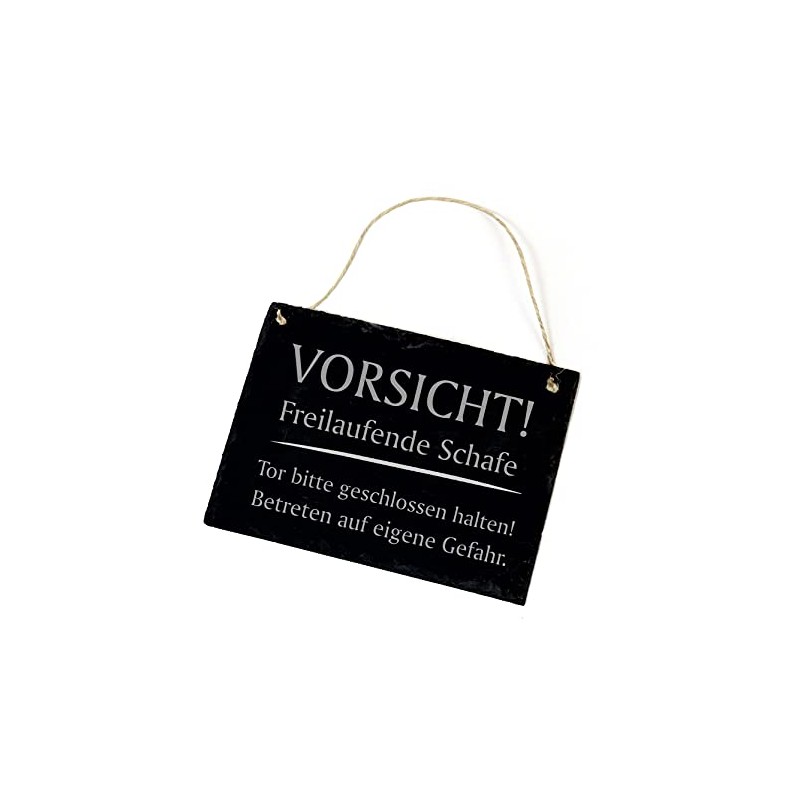 Slate Sign with German Text "Vorsicht! Freilaufende Schafe" [German Language]