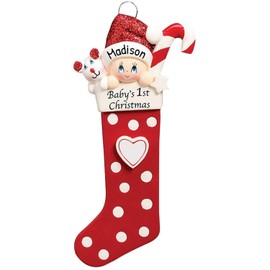 Baby's First Christmas,Celebrate new beginnings with adorable ornaments for 2023, including a polyresin red baby stocking and a grandbaby keepsake ornament
