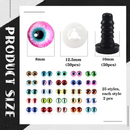 TOAOB 50pcs 8mm Safety Eyes Dragon Eyes Glass Eyes with Washer Craft Eyes Doll Eyes for Dolls Making DIY Crafting Plush Animals