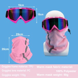 LJDJ Ski Goggles, Snowboard Motorcycle Goggles with Reflective Winter Neck Gaiter Face Cover for Youth Teens Men Women (Pink)