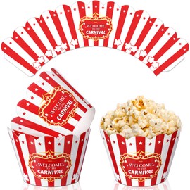 Epakh 100 Pcs Popcorn Cupcake Wrappers Red White Striped Baking Cups Wrapper Circus Party Supplies Carnival Decorations for Movie Night Carnival Birthday Circus Theme Party Decoration Dessert Supplies