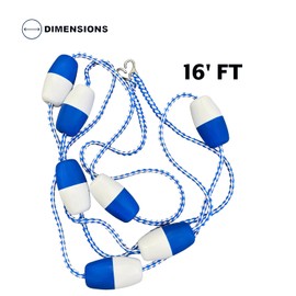 Poolzilla 16ft Swimming Pool Safety Rope and Float Kit Pre-Assembled Shallow End Divider with Stainless Steel Hooks | Poolzilla