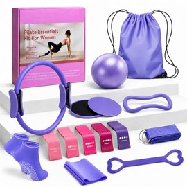 Spopal 15 en 1 Pilates Kit, Kit de Pilates con Pelota de Yoga, Anillo, Bandas de Resistencia, Correa de Estiramiento, Discos Deslizantes, Calcetines, 