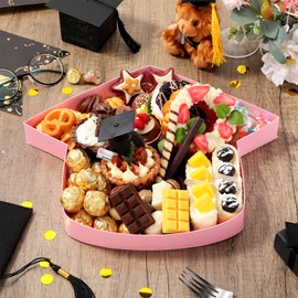 Tellingyou 13.7'' Fillable Grad Cap Cardboard Serving Tray for Charcuterie 2025 Graduation Decoration Fillable Paper Mache Candy Cutouts Congrats Cardboard Box for Grad Party Supplies(Pink)