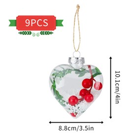 Christmas Fillable Ball Ornament,9 Pack DIY Balls Pendant Shatterproof Baubles landscape Decorations for Christmas Tree,Filled with Artificial Snow Berry Rattan for Festival Winter Theme Heart