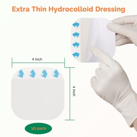 Extra Thin Hydrocolloid Bandages 10 Pack 4" x 4" Large Wound Care Dressing, Self Adhesive Big Waterproof Hydrogel Patch Bandaids Healing for Burn Blister Bedsore Acne Care
