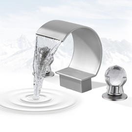 BANGPU Bathroom Sink Faucet 3 Hole Widespread Waterfall Bathroom Faucets with Crystals Handles Basin Mixer Tap 8-Inch High Arc Vanity Faucet with Supply Hose, Brushed Nickel