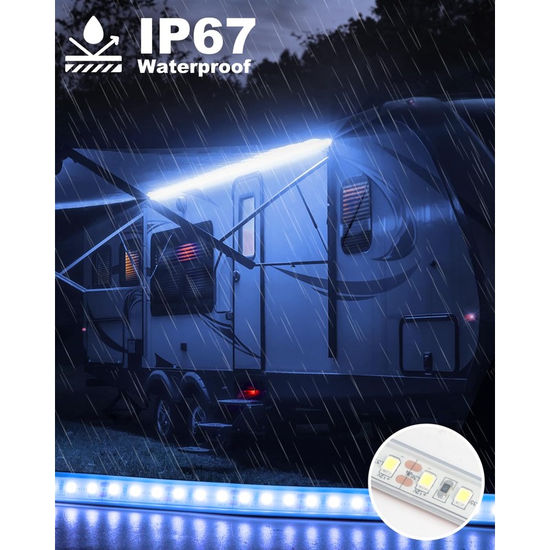 LLTOP RV Awning Lights 12vdc 13ft/4m Blue LED Strip Camper
