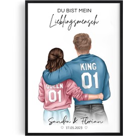 Tassenliebling® - Pärchen Poster personalisiert - Jahrestag Geschenk für ihn oder für sie - A4 (21x30cm) OHNE Rahmen - Liebesgeschenk zum Valentinstag für Freund Boyfriend Freundin