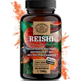 Reishi Capsules - 1950 mg per daily dose - IMPORTANT: 5:1 extract (= 9.750 mg Reishi per dose) + Vitamin C for maximum bioavailability I 40% bioactive polysaccharides I laboratory tested I from DE I Schunengut®