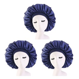 DEPHNARSA 3 x extra large sleep cap, jumbo cap, large satin bonnet with comfort elastic band (e-navy, 3 pieces)