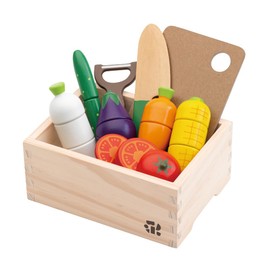 Woody Puddy Wooden Play Food for Kids Kitchen, Playing House Goods, Salad Set in Box for Boys and Girls Ages 3+ Years