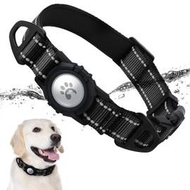 TagME Airtag Dog Collar,Waterproof Reflective Pet Collar with Airtag Holder,Soft Padded and Double D-Rings for Large Dogs,Black