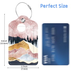 Art Mountains Luggage Tags 2PCS PU Leather Suitcases Tag with Stainless Steel Loop and Privacy Name Address Cover Label Card for Women Men Travel