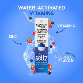 Seltz Seltz? Water-Activated Vitamins - Support Your Immune Function - Vitamin C, Elderberry Extract, and Zinc C Natural Berries Flavor Dietary Supplement - 6 Units x 20 Effervescent Tablets Each