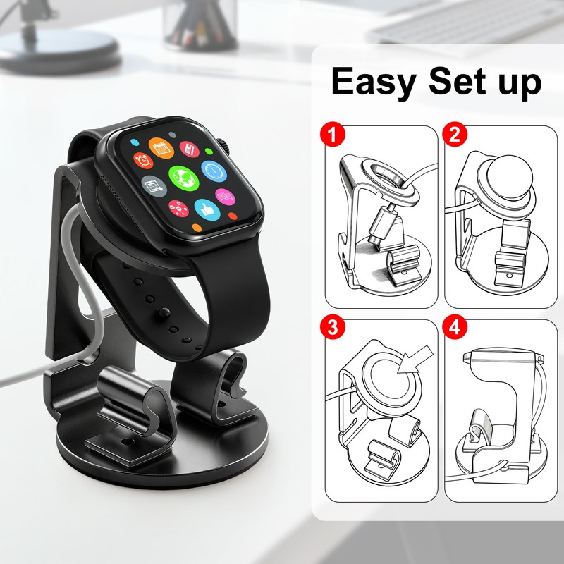 Aluminum-Made Watch Charger Stand with Cord Organizer (Black)
