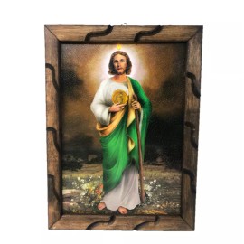 San Judas Tadeo Imagen Cuadro Rustico de Madera 13"x18"  St Jude Frame